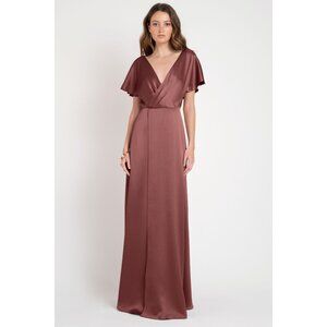 Jenny Yoo Bridesmaid Raya Lux Satin Sleeve Size 12 Cinnamon Rose